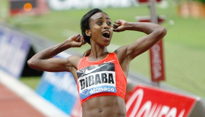 职业田径跑步运动员衣索比亚的女性好手狄芭芭 (Dibaba)1500米跑步比赛