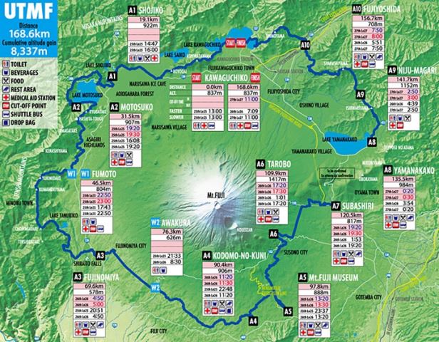 跑步比赛超级马拉松赛事UTMF 环富士山极限越野赛越野跑路线图